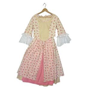 Handmade Pink Roses & Cream Colonial 1700’s Style Shirt & Skirt Set Size Small